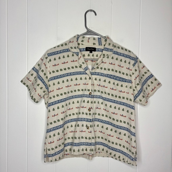 🛶VINTAGE TRUE GRIT Camp Shirt Outdoor Cotton Prints Canoe Cotton Women’s Small - Picture 2 of 8